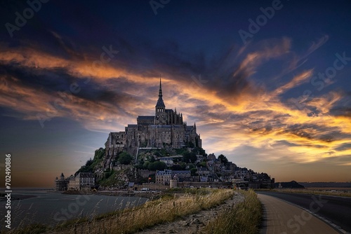 Mont Saint Michel, dusk, Normandy, France, Europe photo