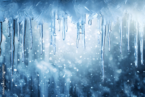 Frostige Eleganz: Verzaubernde Eiszapfen-Rahmen in Winterlandschaft photo