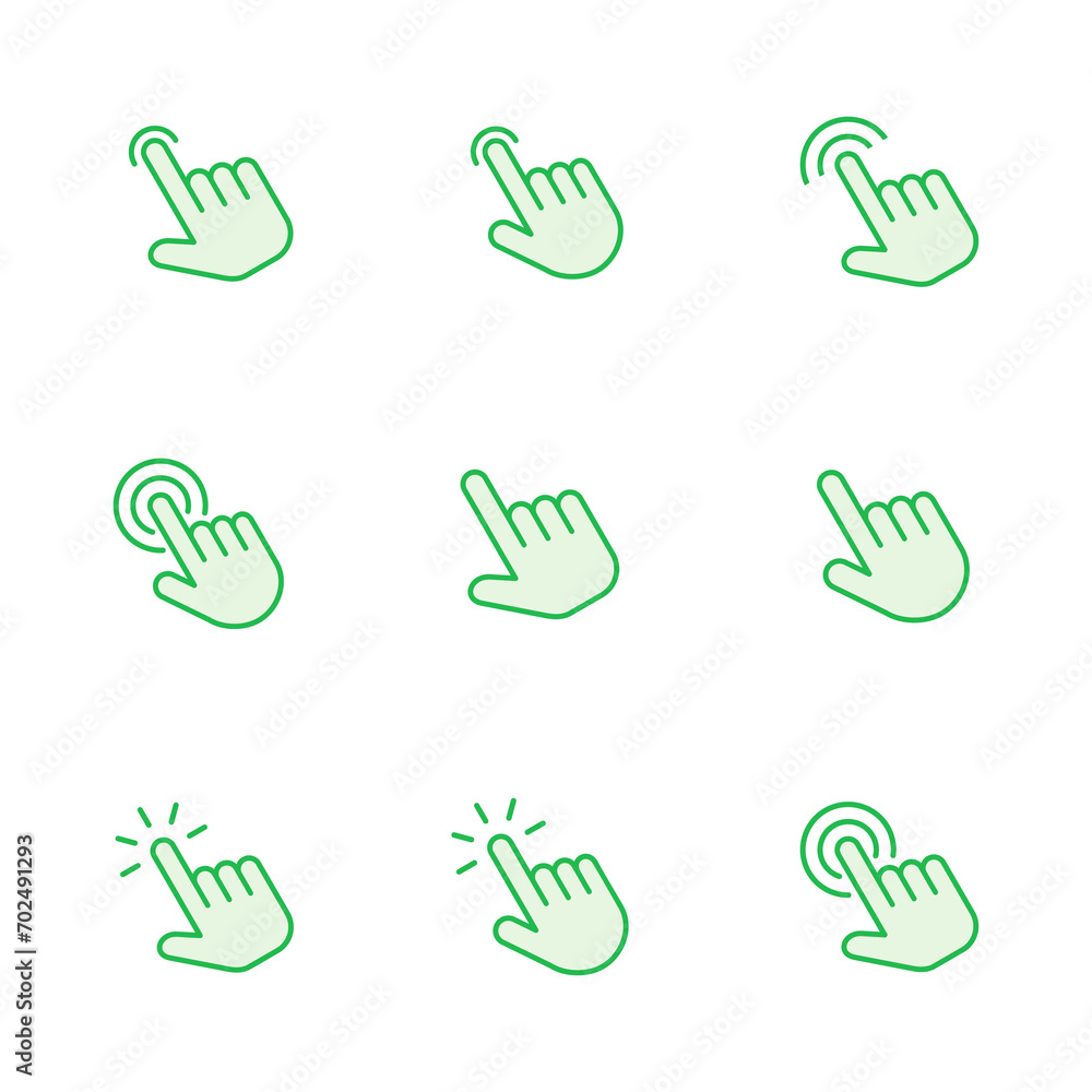 Hand click icon set. pointer icon vector. hand cursor icon vector Hand click icon set. pointer icon vector. hand cursor icon vector