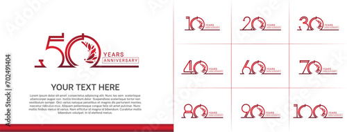 set of anniversary logotype red color with ornament for special celebration event