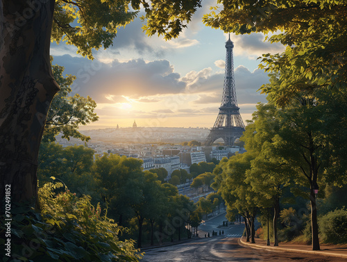 Sunny summer view showcasing the Eiffel Tower