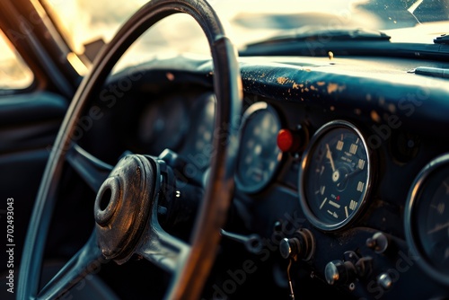 A close up view of a car steering wheel. This image can be used in automotive articles or advertisements © Fotograf