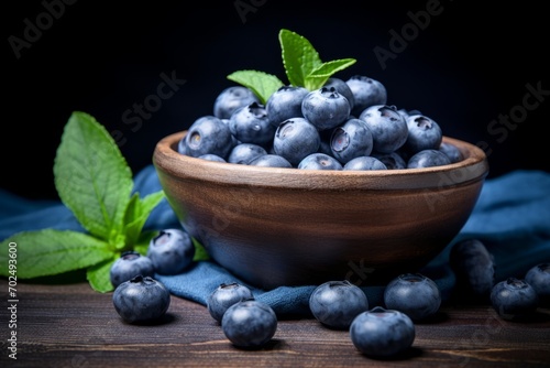 A visually appealing close-up of juicy, fresh blueberries in a charming old-fashioned bowl, with a soft-focus background