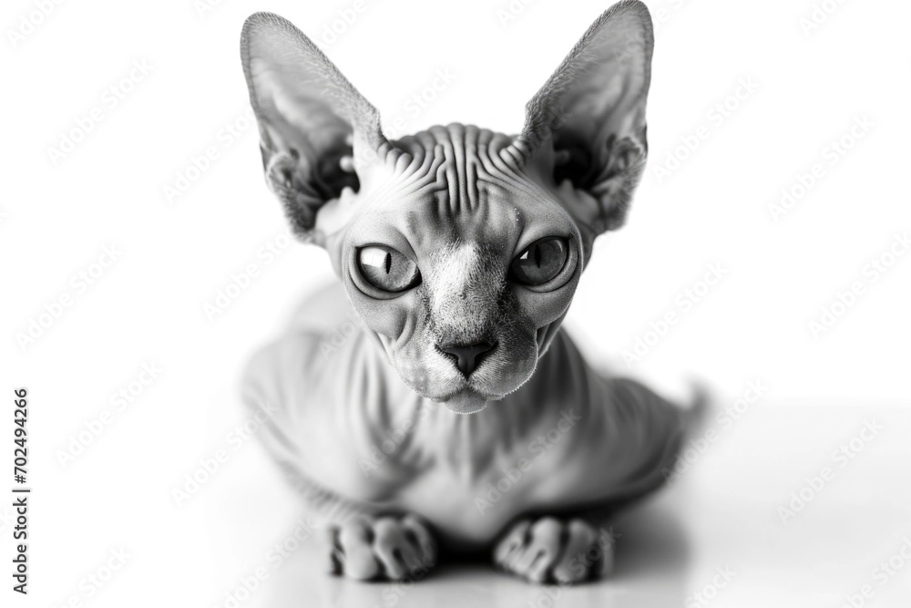 A simple black and white photo capturing the beauty of a sphynx cat. Perfect for cat lovers or anyone looking for minimalist pet photography
