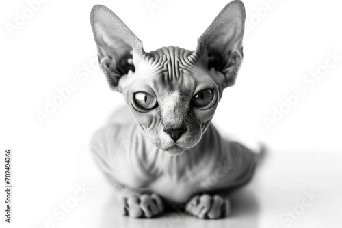 A simple black and white photo capturing the beauty of a sphynx cat. Perfect for cat lovers or anyone looking for minimalist pet photography