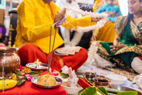 Indian Hindu wedding pooja ceremony ritual items close up © Stella Kou