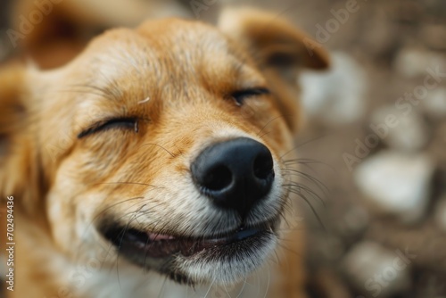 Close-up shot of a dog with its eyes closed. Perfect for expressing relaxation and tranquility. Ideal for pet-related blogs, social media posts, and relaxation-themed designs