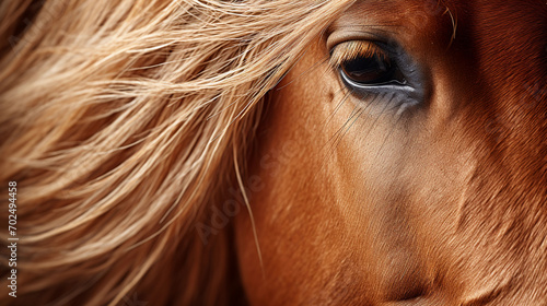 Close-Up Detail of Horse Mane  Capturing Texture and Color Nuances - Equine Beauty in Focus