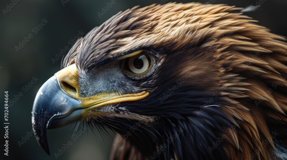 Obraz premium A detailed close-up image of a bird of prey. This image can be used for educational purposes or to illustrate the beauty and intricacy of nature