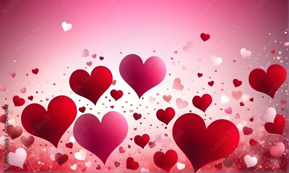 Valentine's Day greeting card with red, pink, and white hearts on pink background. Love and relationship concept	