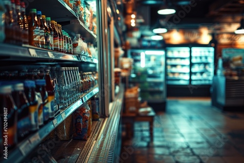 A store filled with a variety of bottles of drinks. This image can be used to showcase a wide selection of beverages or to illustrate a beverage store.