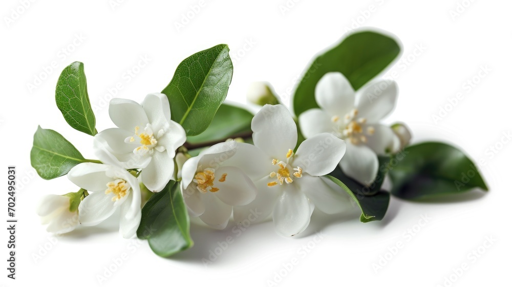 A beautiful bunch of white flowers with vibrant green leaves. Perfect for adding a touch of elegance and freshness to any project or design A beautiful bunch of white flowers with vibrant green leaves. Perfect for adding a touch of elegance and freshness to any project or design