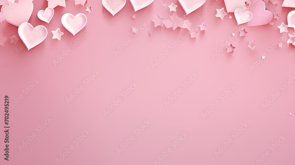 Abstract valentine background. Abtract festive blur bright pink pastel background with colorful hearts for valentine or wedding. Romantic textured backdrop with frame for your design. Card concept