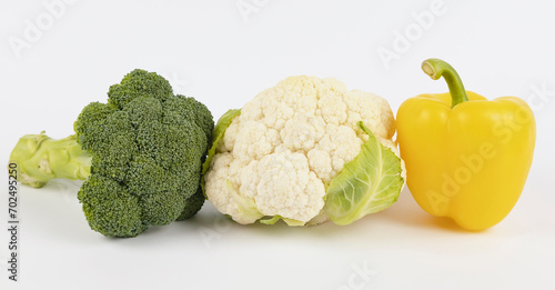 Broccoli cauliflower and yellow pepper. Ingredients for a healthy salad