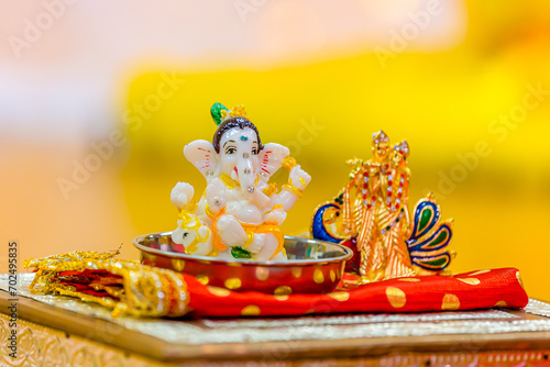 Indian Hindu wedding pooja ceremony ritual items close up