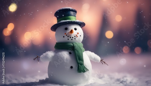 Charming snowman in magical winter night - Generative AI © Minerva Studio