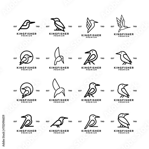 Kingfisher Bird Line logo icon design illustration photo