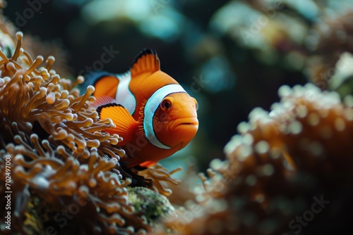 A close-up view of a clown fish swimming in an aquarium. Perfect for aquarium enthusiasts or marine life enthusiasts
