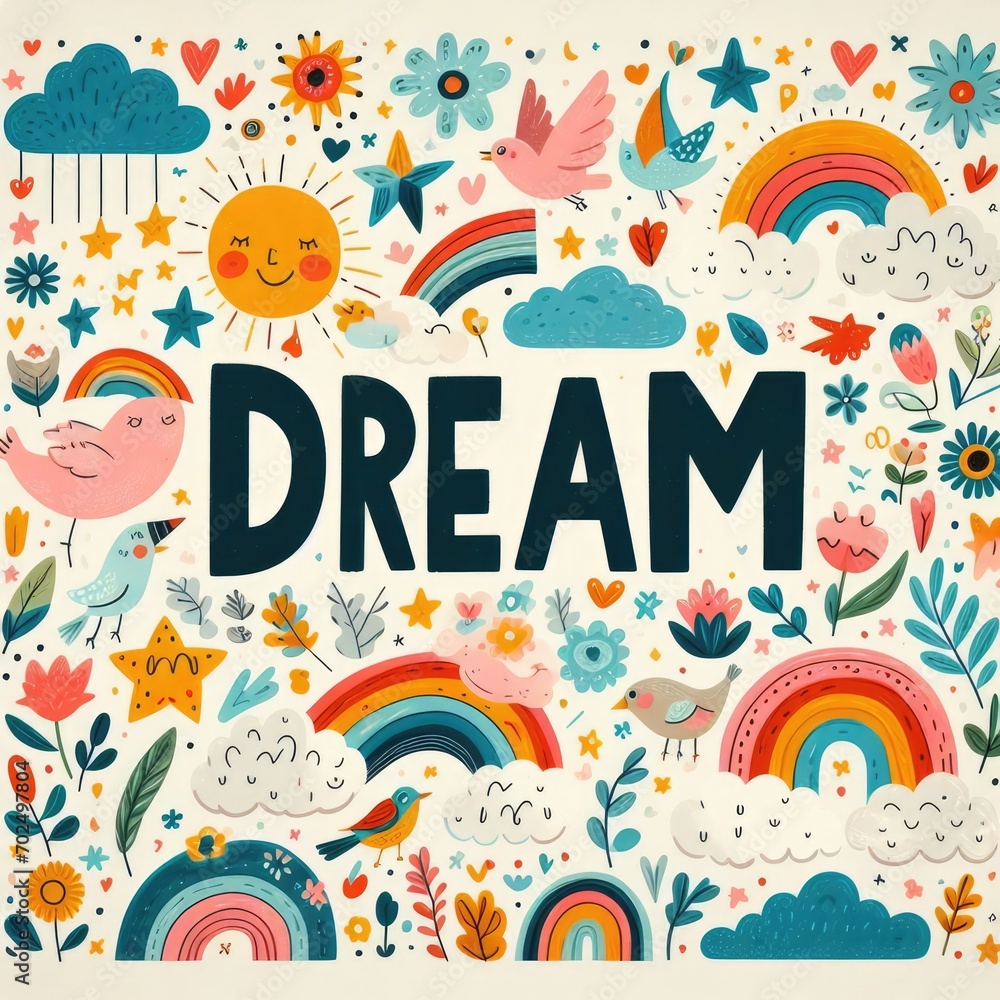 Dream motivational poster with colorful graphic art background.
