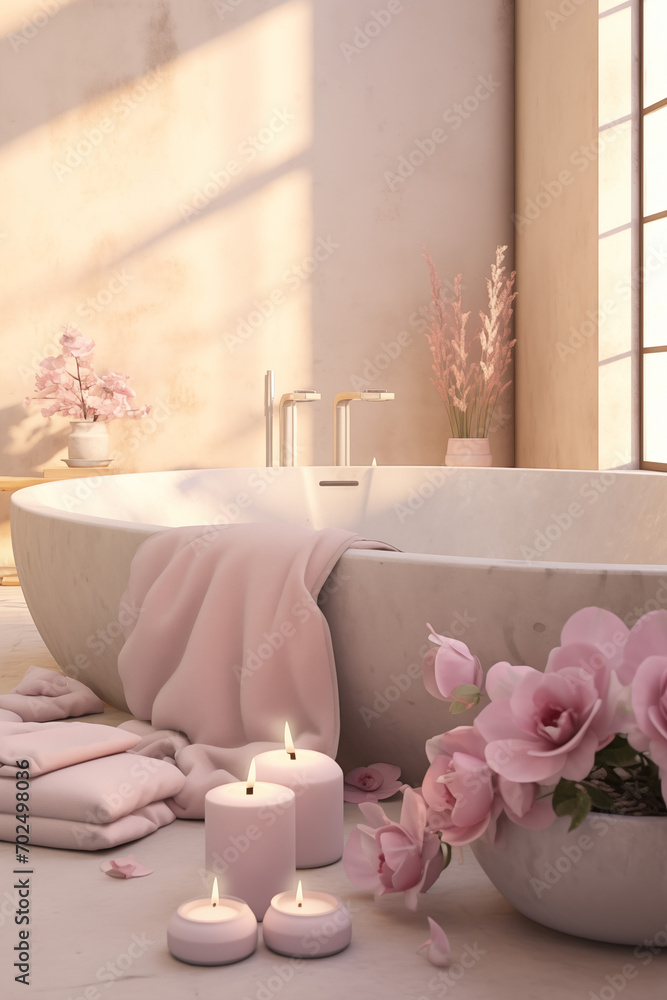 pink modern bathroom interior design with stone bathtub pink modern bathroom interior design with stone bathtub