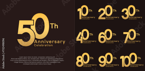 anniversary vector design set with golden color for special moment celebration