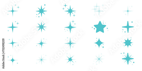 Set of star elements of various shapes. Sparkles Stars icon isolated on white background. Vector illustration