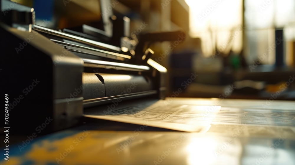 A close up of a printer on a table. Ideal for office or home use A close up of a printer on a table. Ideal for office or home use