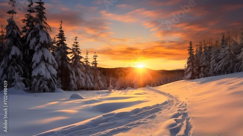 Northern Twilight: Serene Winter Scene in Snowy Landscape
