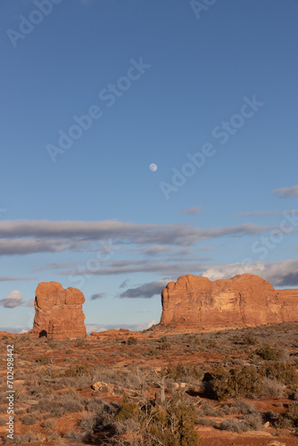 Rock formations with balanced rock in the desert