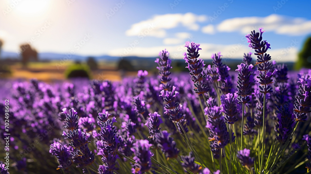 Obraz premium Summer Lavender Fields under a Clear Blue Sky - A Quintessential Display of Floral Elegance and Serenity