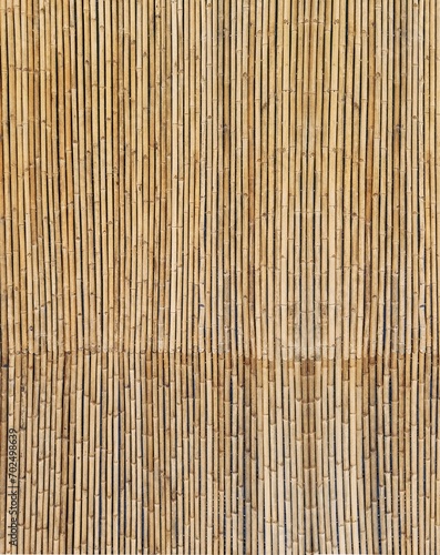Old brown tone bamboo plank ceiling texture for background.