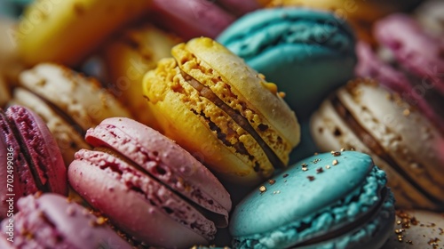 A vibrant stack of colorful macarons, perfect for adding a touch of sweetness to any occasion