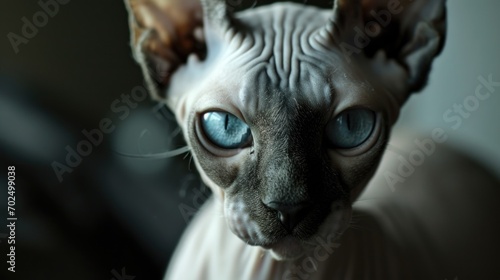 A close-up photograph showcasing the captivating blue eyes of a cat. Perfect for animal lovers and cat enthusiasts