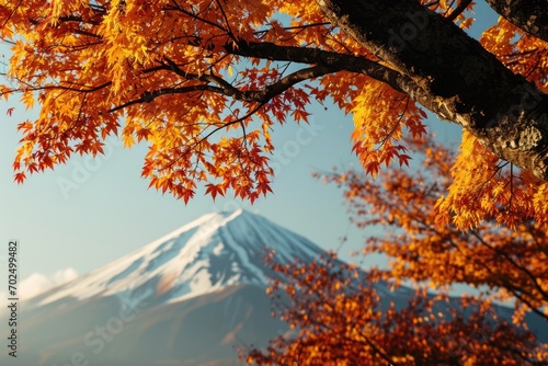 A picture of a tree with a majestic mountain in the background. Suitable for nature-themed projects and landscape photography