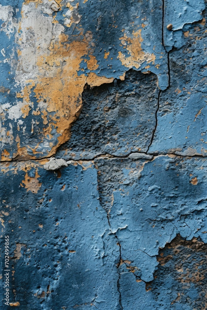 Close up view of peeling paint on a wall. This image can be used to depict decay, deterioration, or a weathered surface. Ideal for backgrounds or texture overlays