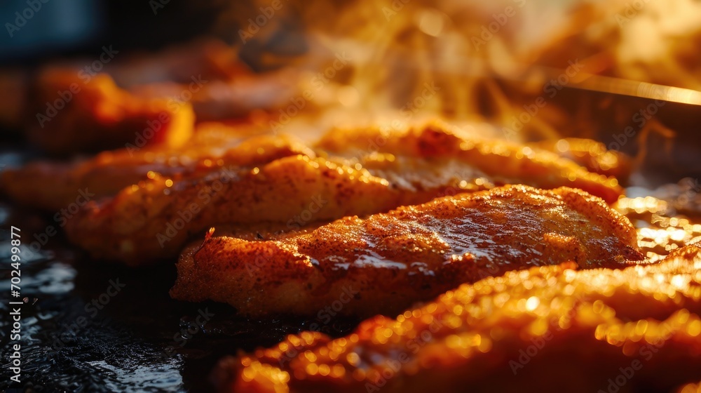 A close up view of food cooking on a grill. Perfect for showcasing delicious barbecue dishes. A close up view of food cooking on a grill. Perfect for showcasing delicious barbecue dishes.