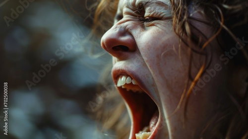 A close up view of a person's mouth wide open. This image can be used to depict surprise, shock, or excitement. It can also be used in dental or medical-related designs