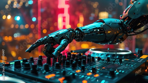 Robotic hand playing music on a mixer. Perfect for technology and music-related projects