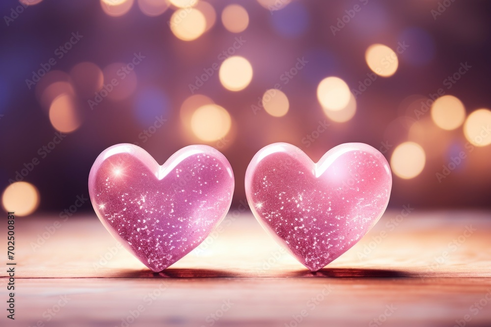 Festive card backdrop with hearts. Background with selective focus and copy space