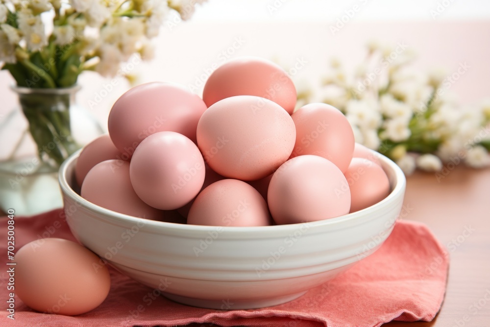 Eggs in trendy colors. Backdrop with selective focus and copy space Eggs in trendy colors. Backdrop with selective focus and copy space