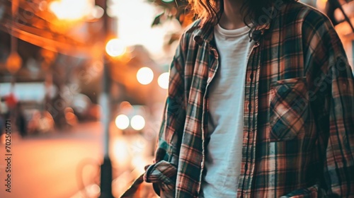 Cool and Collected Effortlessly stylish and ecofriendly, this outfit combines a thrifted flannel shirt, an organic white tee, and sustainable slipon shoes for a casual yet puttogether look. photo
