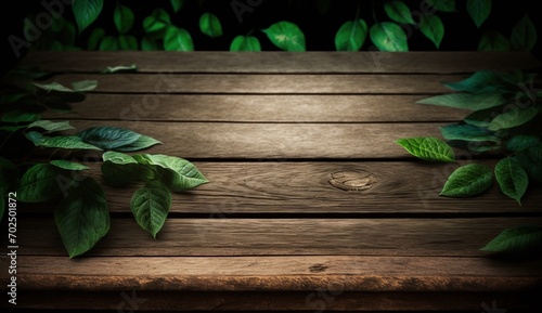 Simplicity and Nature  An Empty Wooden Table  Ideal for a Banner Backdrop  Inviting a Serene Atmosphere with Ample Empty Space for Creativity to Flourish - AI Generative