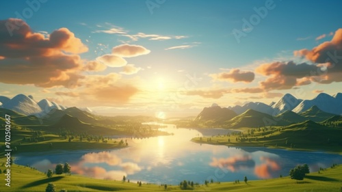 Sunrise Scene: Warm Rays of Sunlight Rising, Painting the Horizon with a Palette of Morning Splendor - AI Generative