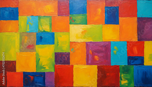 Painting with bright squares and rectangles of different colors, background, texture