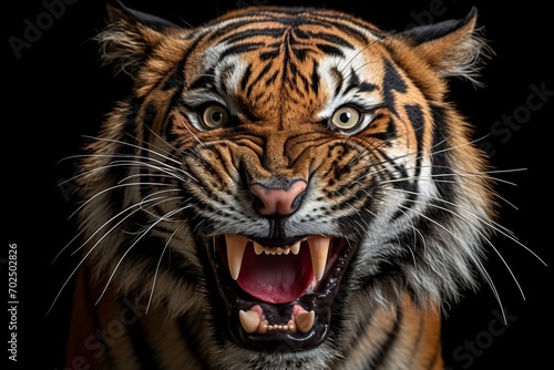 Beautiful and Majestic Tiger Growling and Showing its Anger with Copy Space for Text © chelmicky