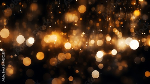 Golden or yellow bokeh, blurry lights, on a black background.