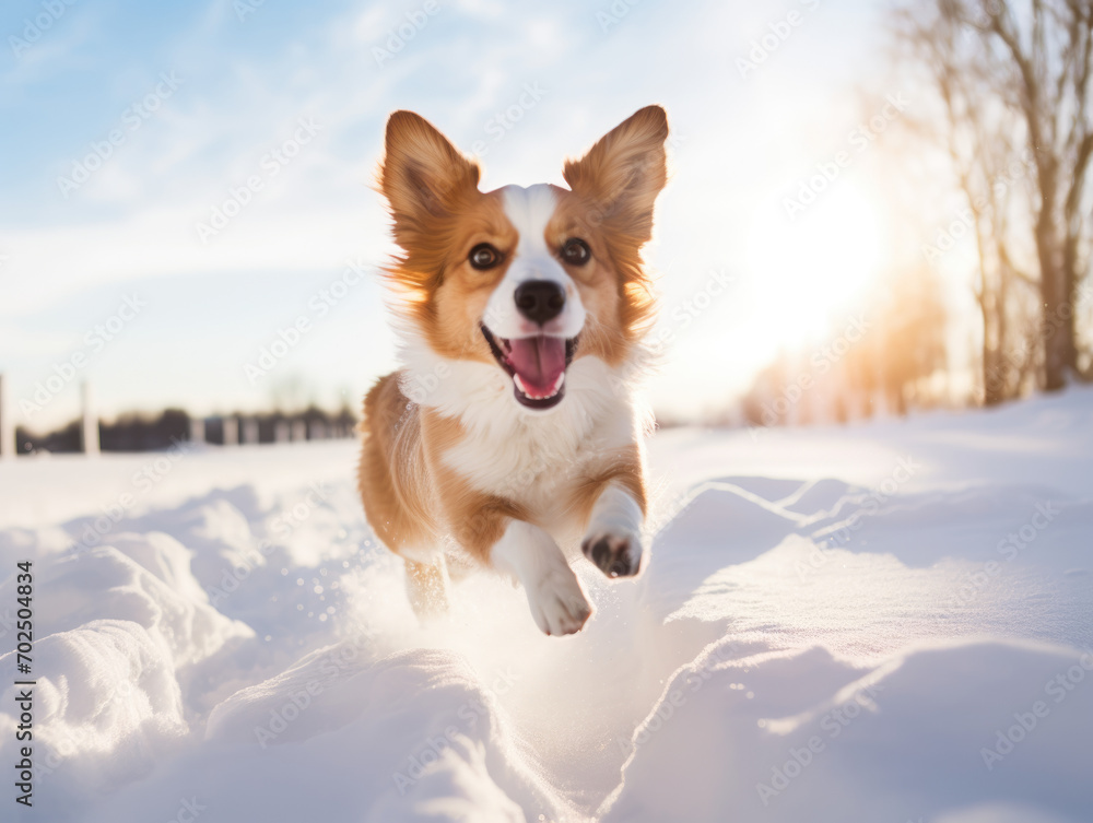 Winter Joy: Portrait of a Running Dog