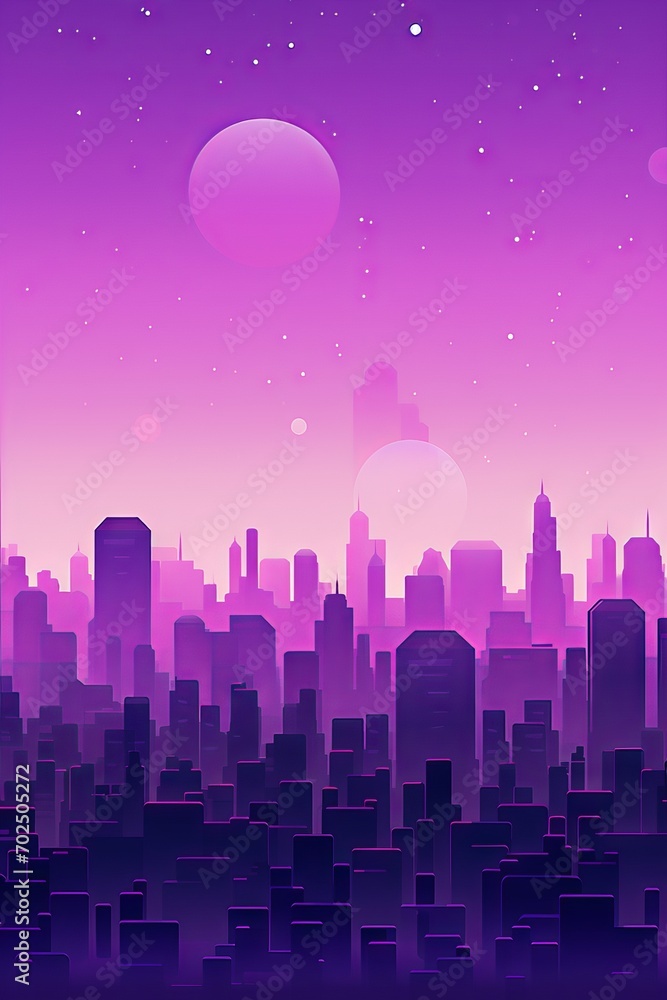 An illustration of a cityscape at sunset with a purple color scheme. An illustration of a cityscape at sunset with a purple color scheme.