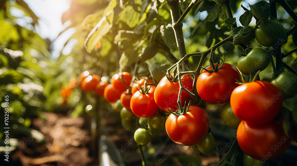 Vibrant Tomato Plants Flourishing in a Greenhouse, Showcasing the Lushness of Ripe Tomatoes