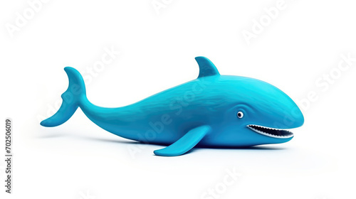 Funny blue whale formed from plasticine on white background